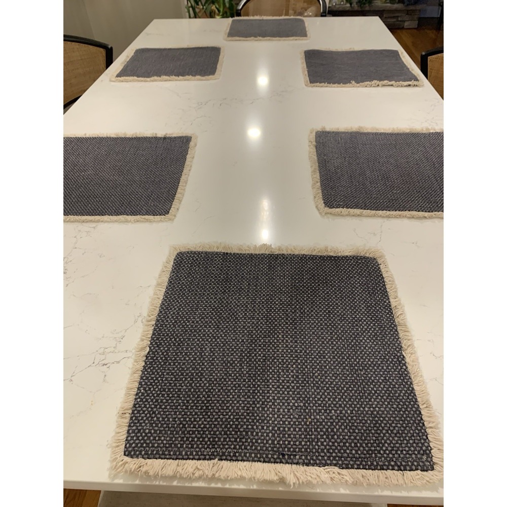 Pottery Barn Placemats Eight Mason Handwoven Cotton Fringe Blue 14"x20"